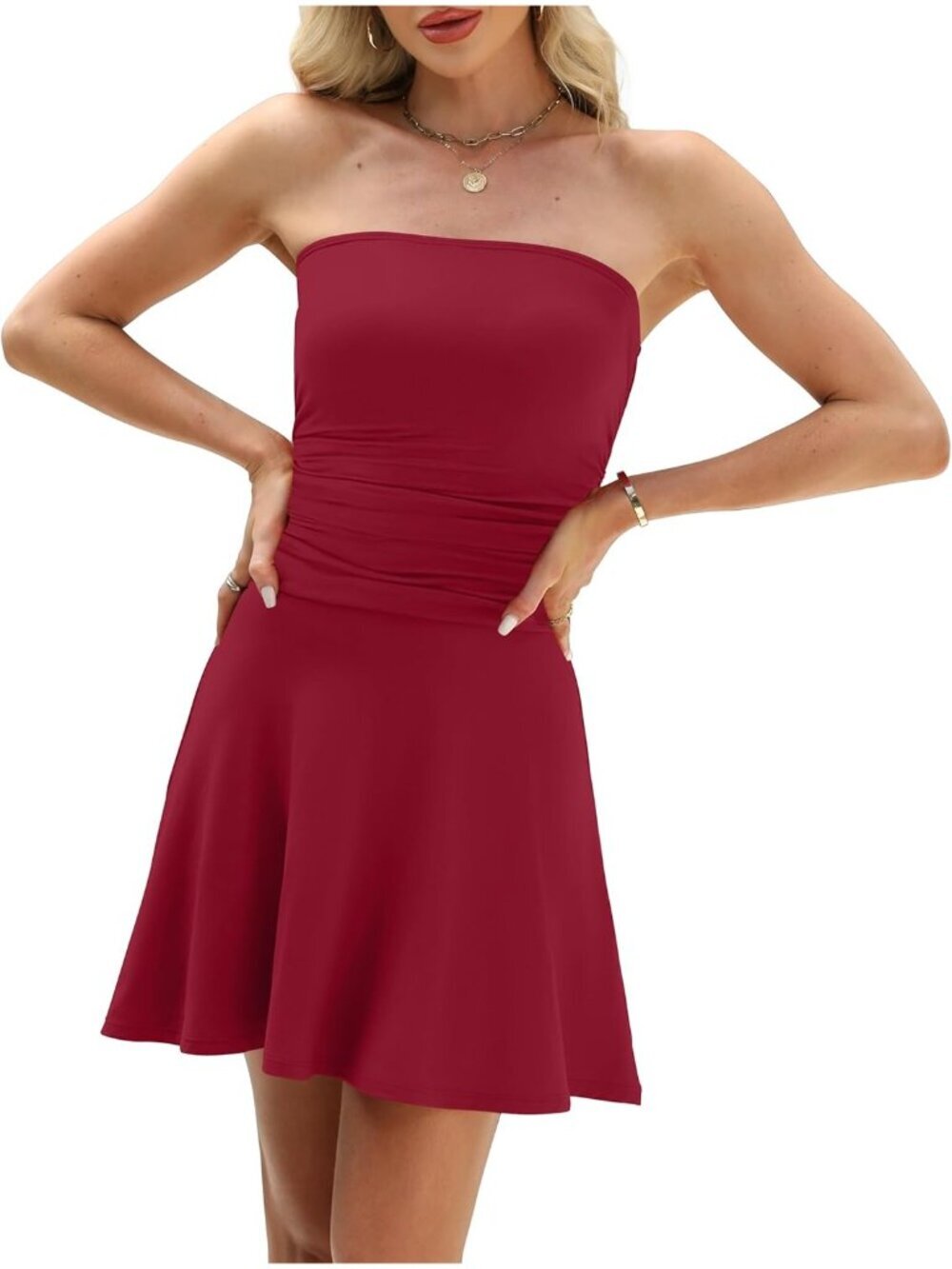 〽️Women's Red Tube Dresses Strapless Formal Party Club Pull On Mini Dress